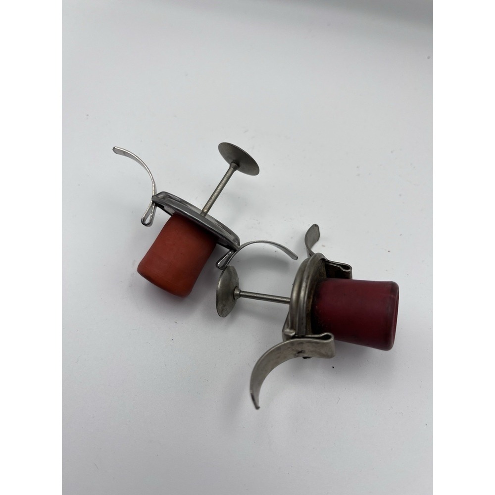 Vintage Ekco Bull Dog Bottle Stoppers - Set of 2 Retro Metal & Rubber